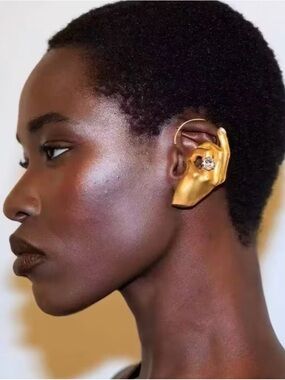 Schiaparelli Inspired 1pc Gold Ear Cuff with Crystal Accent